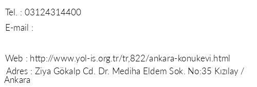 Yol-i Sendikas Ankara Kzlay Konukevi telefon numaralar, faks, e-mail, posta adresi ve iletiim bilgileri